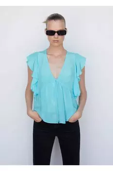 Блузка с рюшами Mango, синий