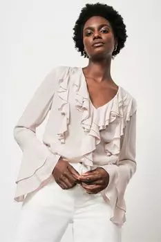 Блузка с рюшами Mint Velvet, бежевый