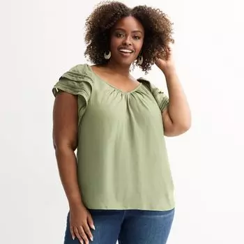 Блузка с рюшами на рукавах больших размеров Chelsea & Theodore, цвет olive green