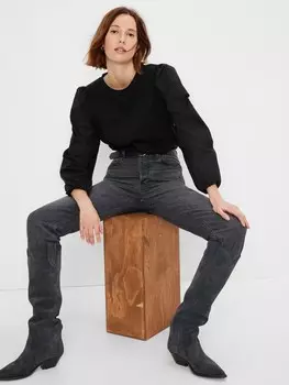 Блузка с рюшами на рукавах Gap, черный