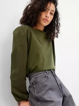 Блузка с рюшами на рукавах Gap, зеленый
