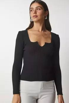 Блузка с рюшами на теле Happiness Istanbul, черный