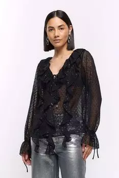 Блузка с рюшами River Island, черный