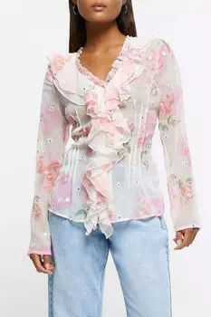 Блузка с рюшами River Island, розовый