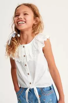 Блузка с рюшным воротником и завязкой спереди Next, белый