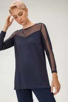 Блузка с сетчатыми вставками Helmidge, синий