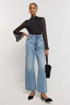 Блузка с сеткой и рюшами River Island, черный