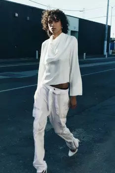 Блузка с шарфом ZARA, устрично-белый