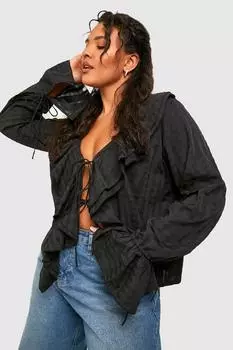 Блузка с текстурной обрюкой и завязкой передней части Boohoo, черный