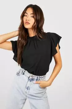 Блузка с ткаными рукавами и воротом Boohoo, черный