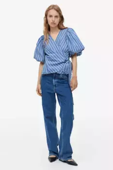 Блузка с трансфером и рукавами-фонариками H&M, синий