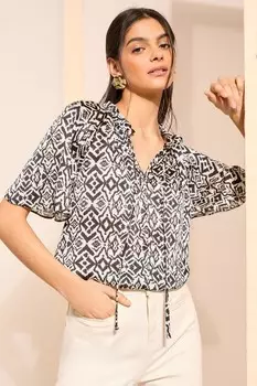 Блузка с узором расклешенными рукавами и каплевидным вырезом Friends Like These, черный