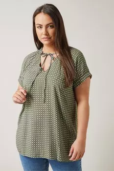 Блузка с узором в горошек и завязкой на шее Evans, серый
