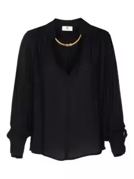 Блузка с V-образным вырезом и длинными рукавами Elisabetta Franchi, черный