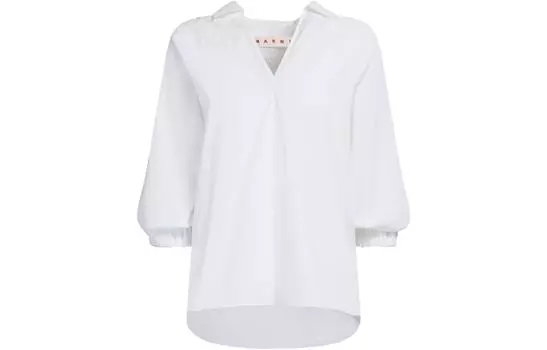 Блузка с V-образным вырезом и короткими рукавами MARNI, Optical White Color