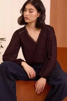 Блузка с V образным вырезом и кружевной отделкой из ткани «добби» Love & Roses, красный