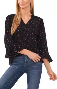 Блузка с V-образным вырезом и оборками на локтях CeCe, цвет Rich Black