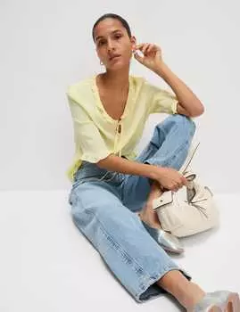 Блузка с V-образным вырезом и оборками Marks & Spencer, цвет Light citrus