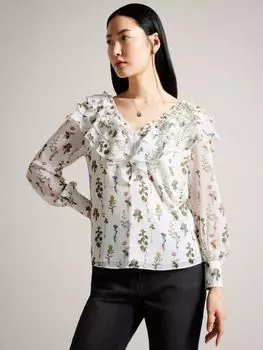 Блузка с V-образным вырезом и оборками Ted Baker Avarose, белая
