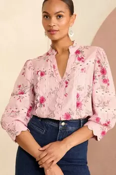 Блузка с V образным вырезом и отделкой из бисера Love & Roses, розовый