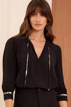 Блузка с V образным вырезом и пайетками Love & Roses, черный