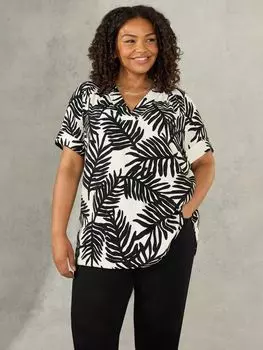 Блузка с V-образным вырезом и принтом ладони Live Unlimited Curve, черный/белый