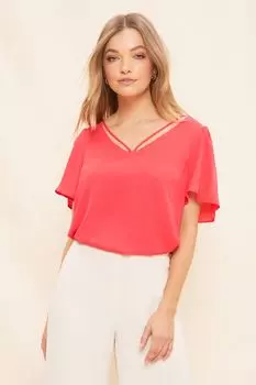 Блузка с V-образным вырезом и рукавами-ангелками Friends Like These, розовый