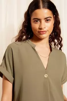 Блузка с V образным вырезом и рукавами подворотами на пуговицах Friends Like These, зеленый