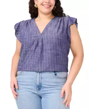 Блузка с V-образным вырезом и рукавами-рюшами Plus Size Vince Camuto, синий