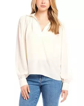 Блузка с V-образным вырезом и сборками Karen Kane, слоновая кость/кремовый