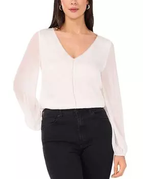 Блузка с V-образным вырезом и шифоновыми рукавами VINCE CAMUTO, белый