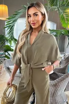 Блузка с V-образным вырезом и завязкой спереди Ax Paris, зеленый