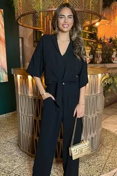 Блузка с V-образным вырезом и завязкой спереди Ax Paris, черный