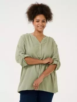 Блузка с v-образным вырезом из льняной смеси mille KAFFE Curve, цвет Oil Green
