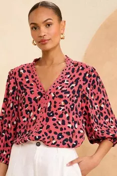 Блузка с v образным вырезом, рукавом 3/4, застежкой на пуговицы Love & Roses, розовый