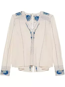 Блузка с васильковой вышивкой BODE, бежевый