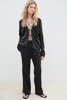 Блузка с верхней отстрочкой, коллекция zw ZARA, антрацитово-серый