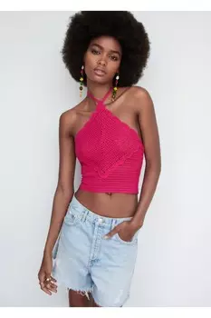 Блузка с воротником-бабочкой Mango, розовый