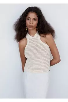 Блузка с воротником-халтером крючком Mango, экрю