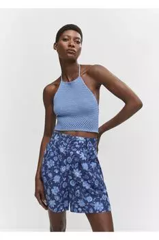 Блузка с воротником-халтером крючком Mango, синий