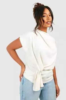 Блузка с воротником-хомутом и узлом размера плюс boohoo, белый