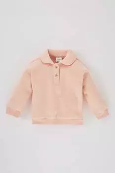 Блузка с воротником и заниженными рукавами Defacto, розовый