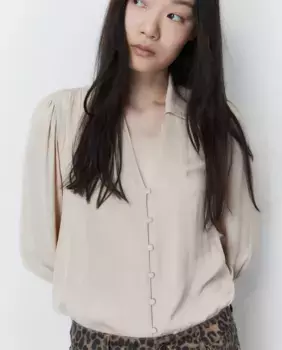 Блузка с воротником на пуговицах Sfera, коричневый