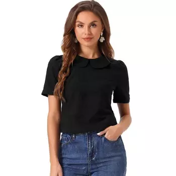 Блузка с воротником «Питер Пэн» для женщин, топ с короткими рукавами и цветочным принтом в стиле каваи ALLEGRA K, черный