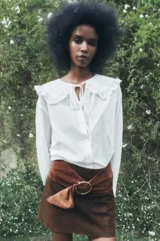 Блузка с воротником питер пэн коллекция zw ZARA, белый