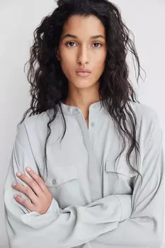 Блузка с воротником-стойкой H&M, зеленый