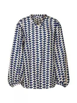Блузка с воротником стойкой и геометрическим узором Seidensticker, синий