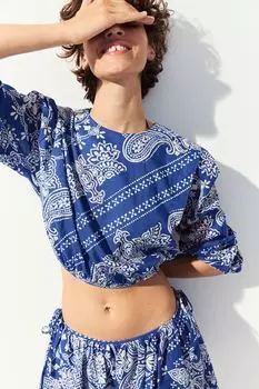 Блузка с выраженными плечами H&M, синий