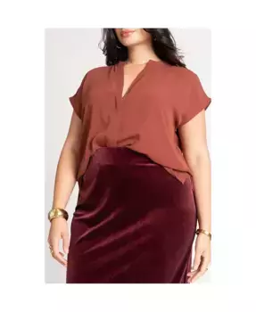 Блузка с вырезом ласточка больших размеров ELOQUII, коричневый