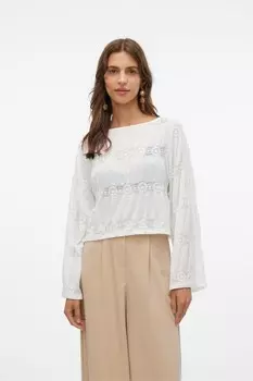 Блузка с вырезом лодочкой и кружевной вставкой Vero Moda, белый